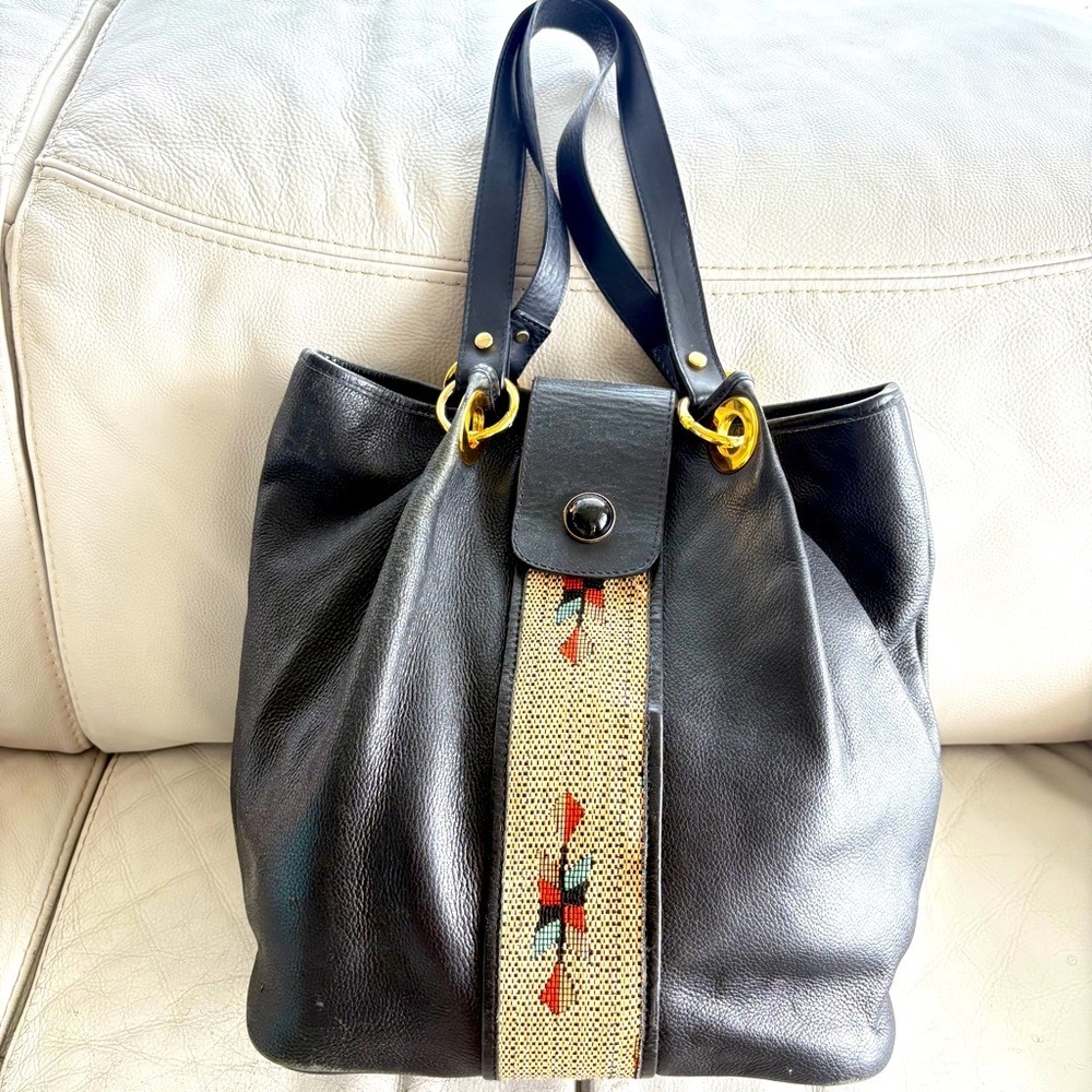 BORSE DATELLI BLACK PEBBLED LEATHER JUMBO SHOULDER BAG MAGNETIC CLOSURE